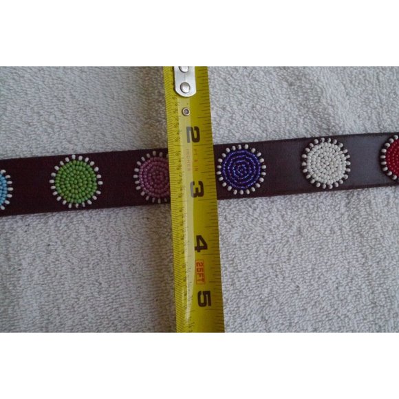 Belt Beaded Circles Handmade Masaai Maasai Masai leather Sz 35 (34\